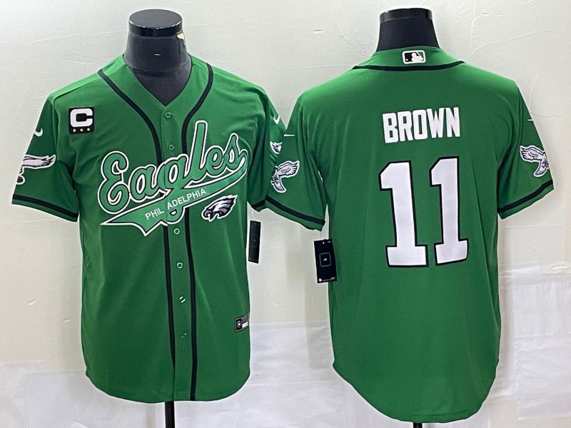 Men Philadelphia Eagles #11 Brown Green Co Branding Game NFL Jersey style 8